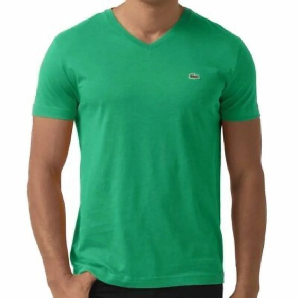 LACOSTE NWOT‎ Devanlay V-Neck Logo Short Sleeve T-Shirt in Green - Picture 1 of 7